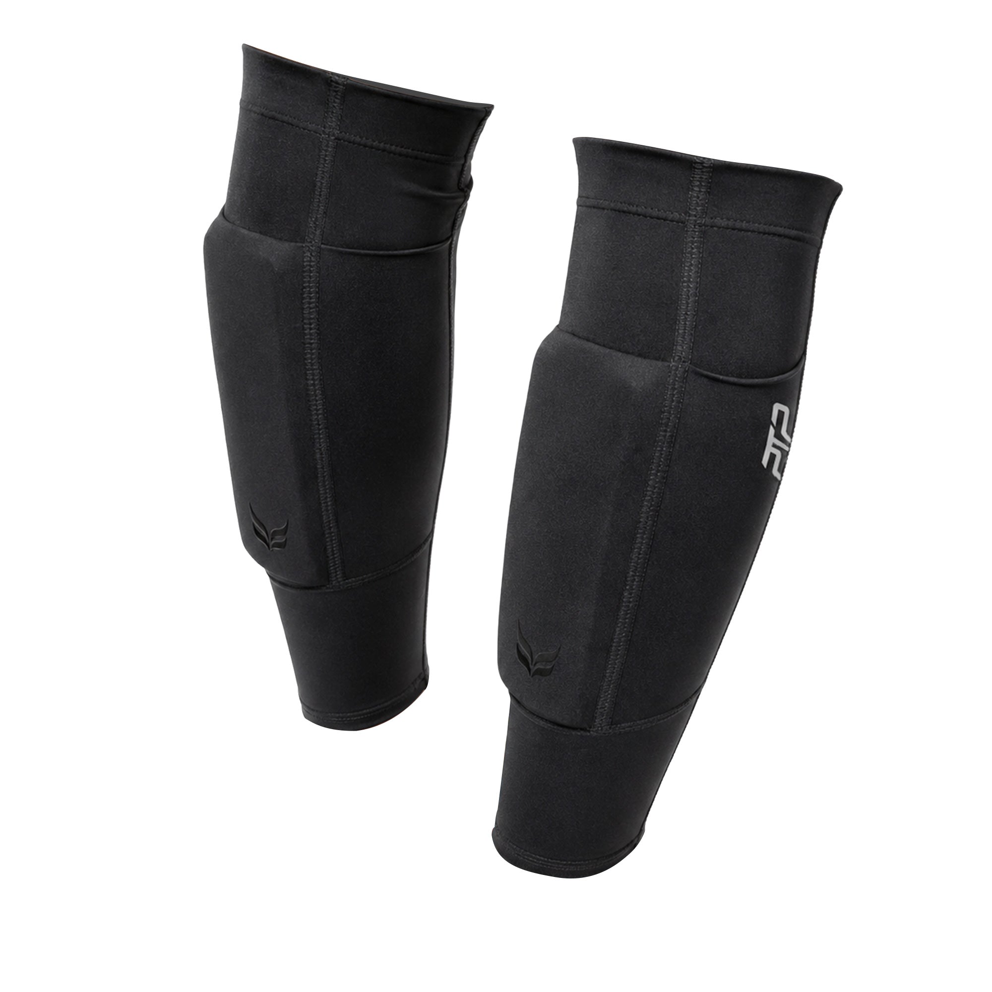 Pair of black PTP Motion Microweighted Calf Sleeves showing their external weight pockets.