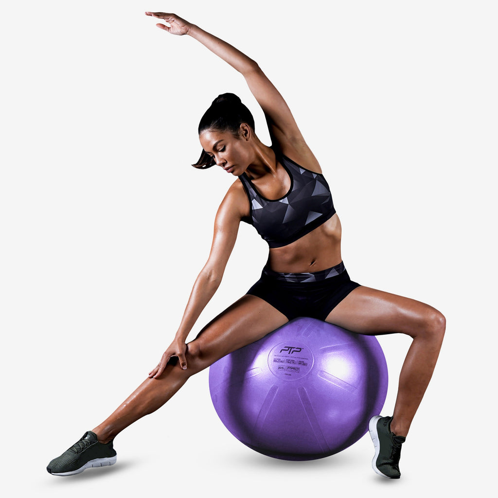 Exercise Ball by PTP | 55 cm Pearl Violet CoreBall | Side Stretch Exercise